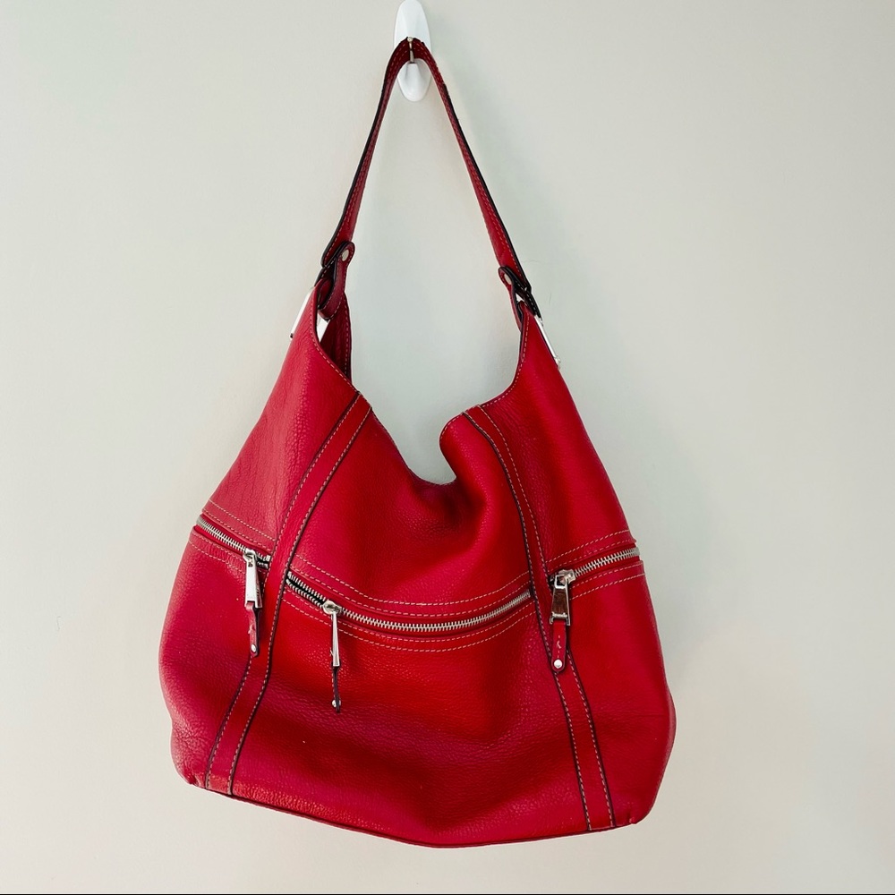 Tignanello Red Leather Shoulder Hobo Bag
